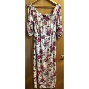 Forever21 Small Sheer Floral Maxi Dress Short Skirt Lined Off Shoulder Split Slv
